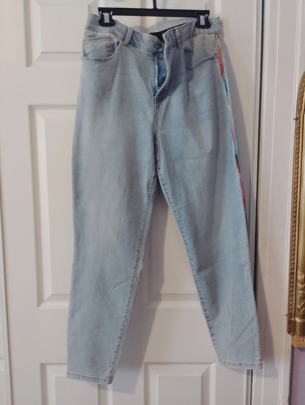 Knox Rose Light Blue Boyfriend Jeans with Multicolor Side Stripe